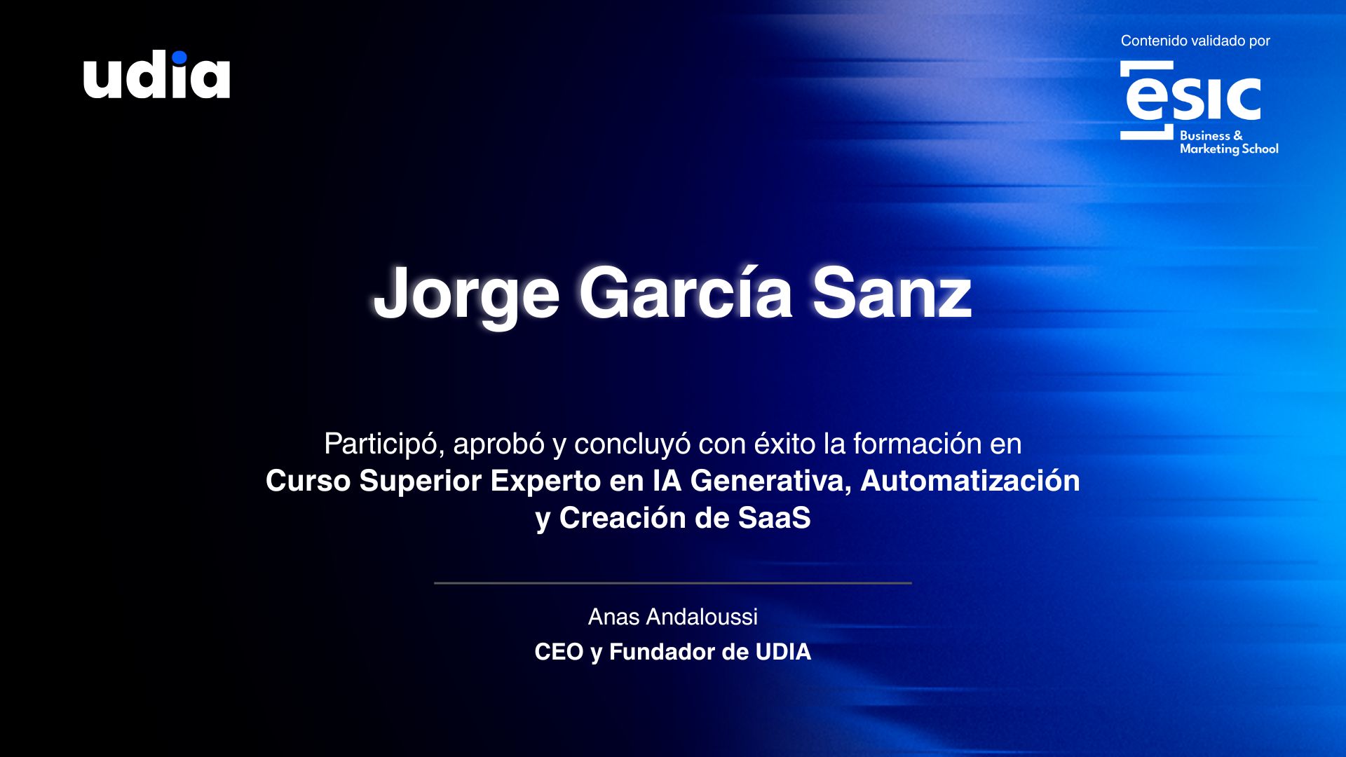 Certificado profesional emitido por UDIA